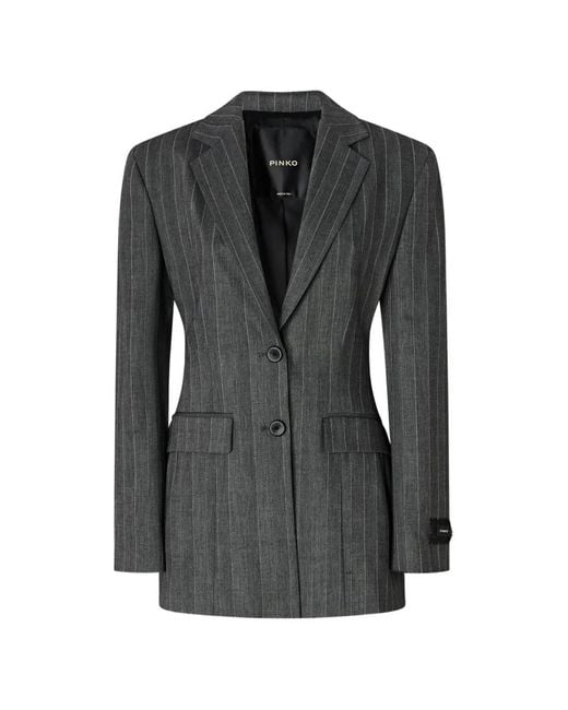 Pinko Black Pinstripe-Pattern Single-Breasted Blazer