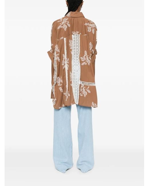Bye Brown Floral-Print Lace-Detail Shirt