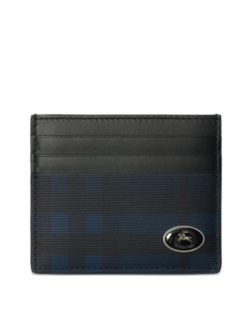 Burberry Black Check-Pattern Leather Card Case for men