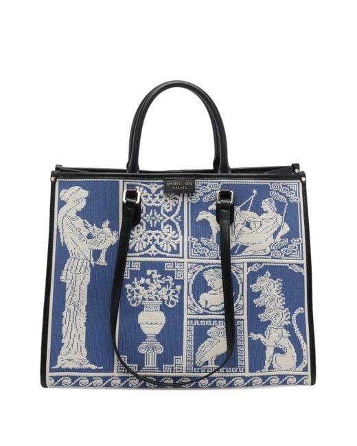 MY BEST BAG Blue Large Atena Agora' Patterned Tote Bag