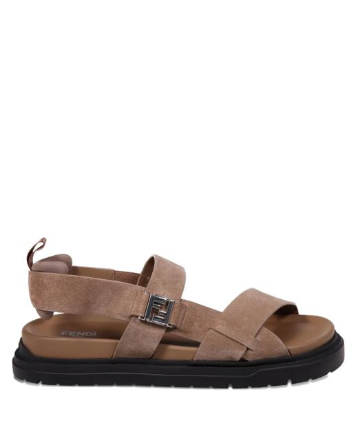 Fendi Brown Buckle-Strap Sandals for men
