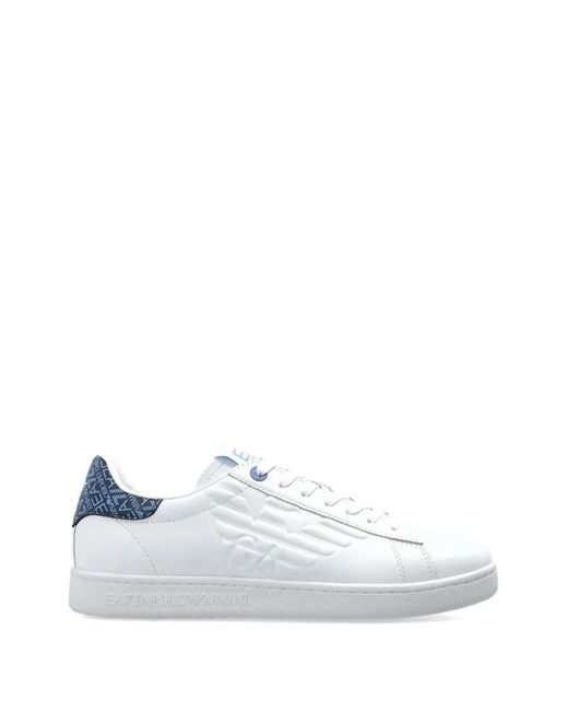 EA7 White Debossed-Logo Leather Sneakers for men