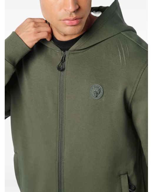Philipp Plein Green Embossed Logo-Detail Zip-Up Hoodie for men