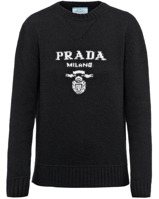 Prada Black Logo-intarsia Wool-cashmere Jumper
