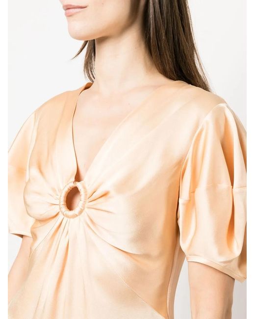 Stella McCartney Natural Puff-Sleeve Ruched Blouse