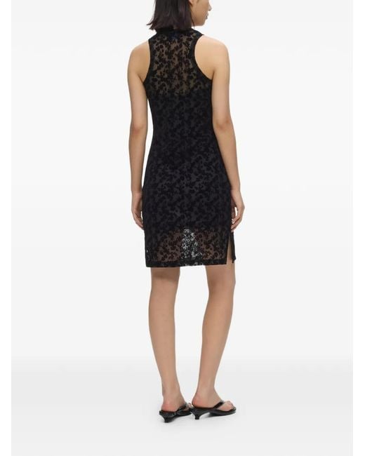 Karl Lagerfeld Black Flocked Floral-Print Mini Dress