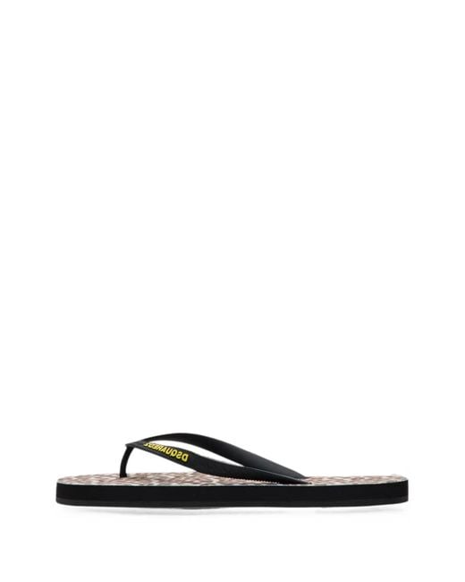 DSquared² Black Wild2 Leopard-Print Flip Flops