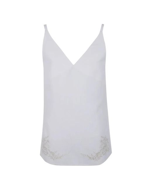 Semicouture White Floral-Embroidered V-Neck Tank Top