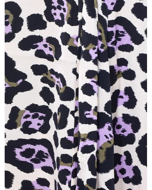 Essentiel Antwerp White Animalier-Print Pleated Midi Skirt