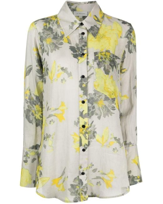 Lee Mathews Gray Floral-print Point Collar Shirt