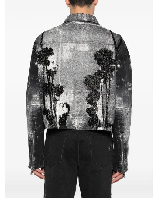 Purple Brand Gray Carpenter Palms Patterned Zip Jacket for men