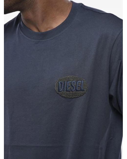 DIESEL Blue Logo-Embroidered T-Shirt for men