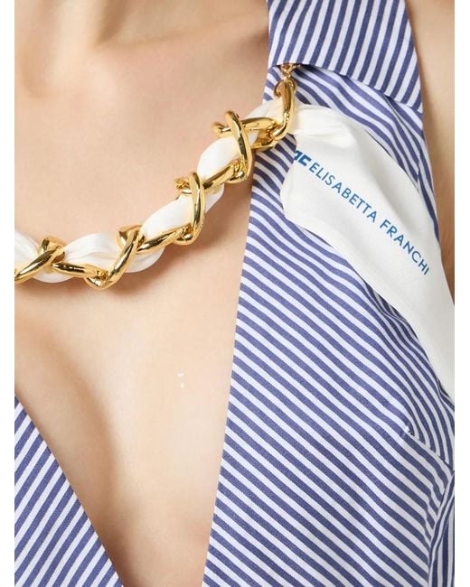 Elisabetta Franchi Mini Dress With Jewel Scarf in Blue | Lyst