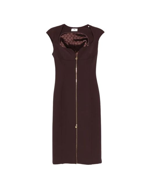 Elisabetta Franchi Brown Zip-Up Midi Dress