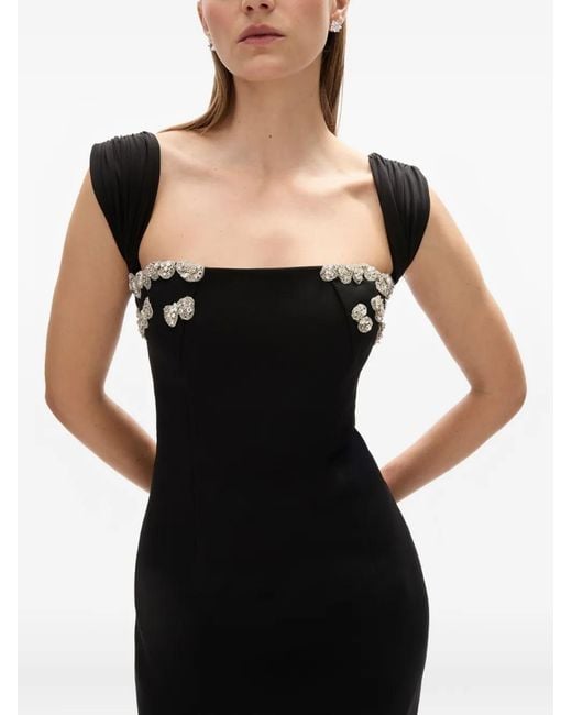 Rachel Gilbert Black Embellished Square-Neck Maxi Gown