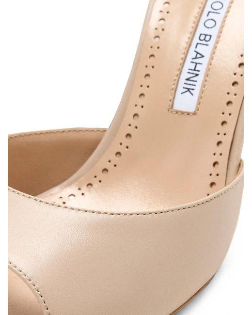 Manolo Blahnik Natural Jada Leather Mules