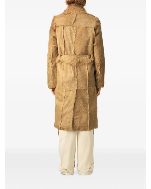 AMI Natural Long Goat Leather Belted Coat