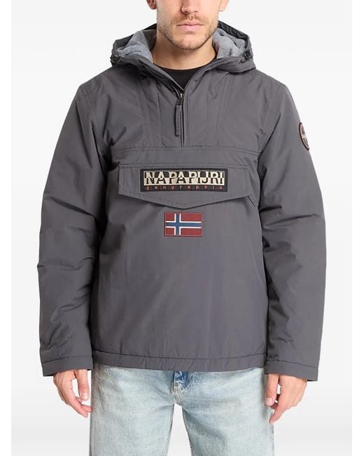 Napapijri Gray Logo-Patch Hooded Jacket for men