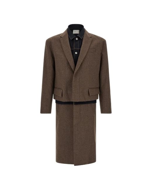 Sacai Brown Wool Flannel Denim Coat for men