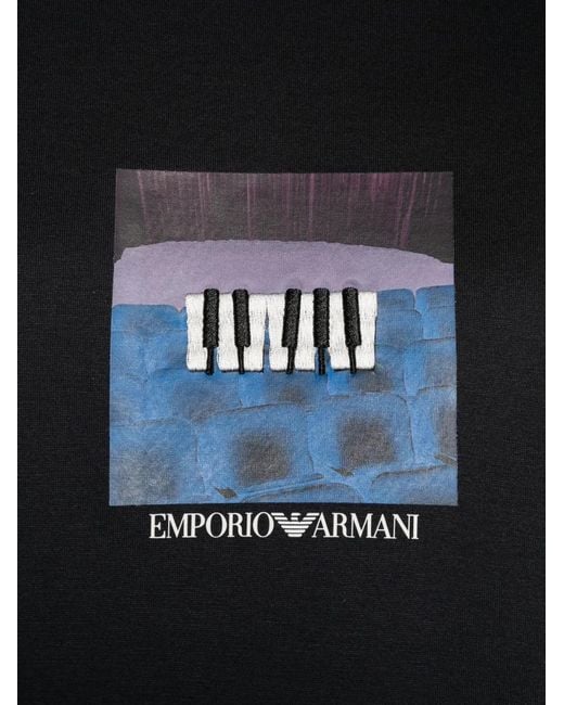 Emporio Armani Black Graphic-Print T-Shirt for men