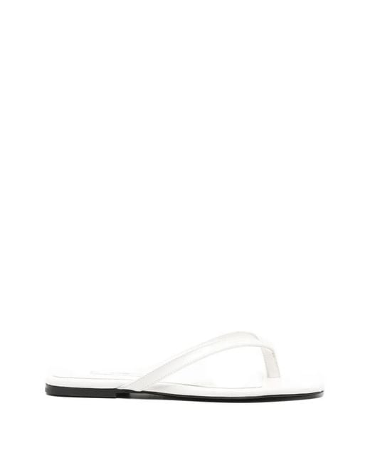 Totême White Croc-Embossed Flat Sandals