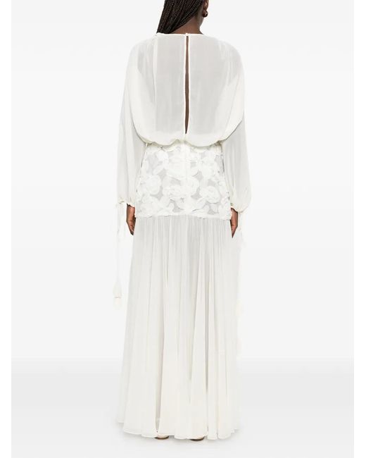 Nissa White Floral-Appliqué Maxi Dress