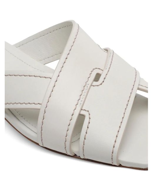 Tod's White Leather Flat Sandals