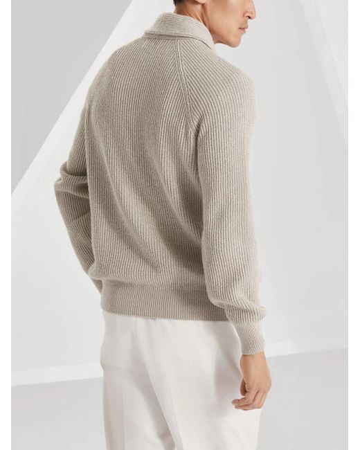 Brunello Cucinelli Cotton V Necked Cardigan in het Gray voor heren