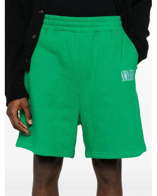AWAKE NY Green Logo-Patch Track Shorts for men