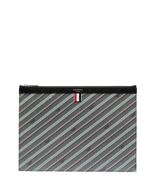 Thom Browne Gestreifte Clutch Mit Logo-Print in Gray für Herren