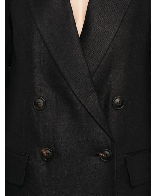 Peserico Black Linen Double-Breasted Blazer