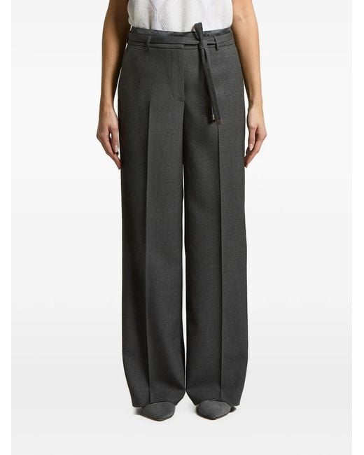 Peserico Black Pressed-Crease Belted Trousers