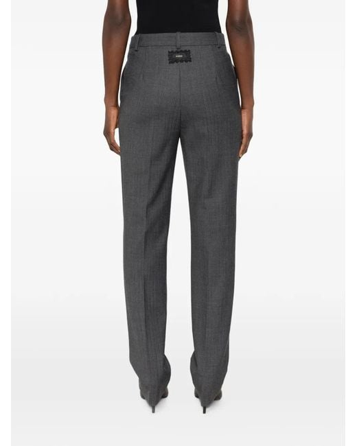 Pinko Gray Herringbone-Pattern Logo-Patch Trousers