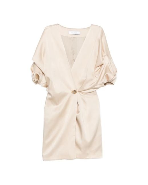 Raquel Diniz Natural Anastasia Button-Detail V-Neck Mini Dress