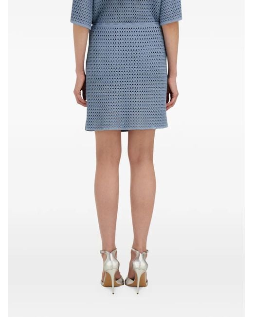 Ferragamo Blue Short Skirt With Open Weave Knit