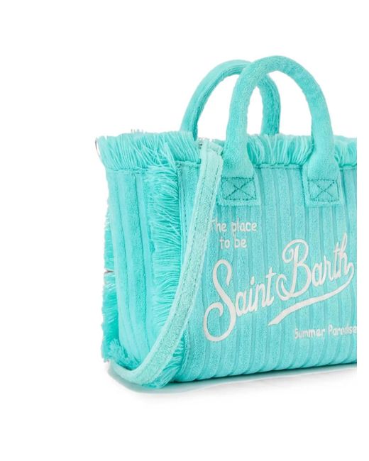 Mc2 Saint Barth Blue Mini Vanity Fringed Tote Bag