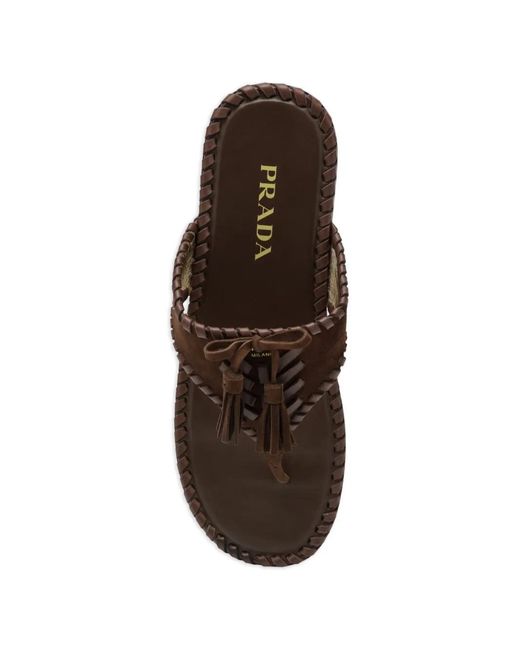 Prada Brown Sandalen Mit Flechtmuster