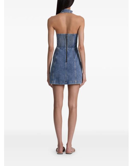 Alice + Olivia Blue Solana Buckle-Detail Halterneck Mini Dress