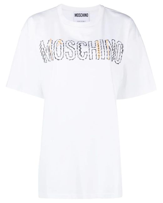 Moschino T-Shirt Met Geborduurd Log in het White