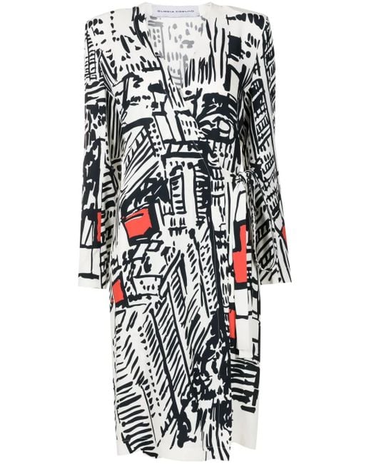 Gloria Coelho White Abstract-Print Wrap Dress