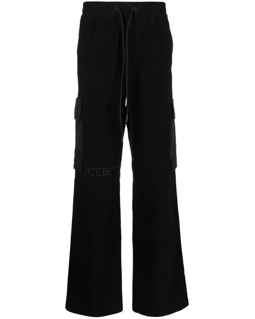 Iceberg Black Side Cargo-Pocket Trousers for men