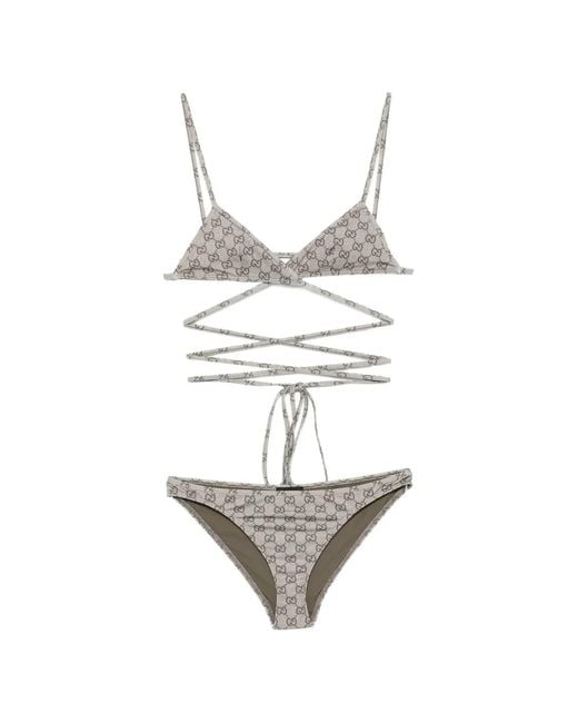 Gucci White Gg Supreme Wrap-Around Bikini