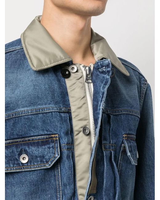 Sacai Blue Contrasting-Collar Denim Jacket for men