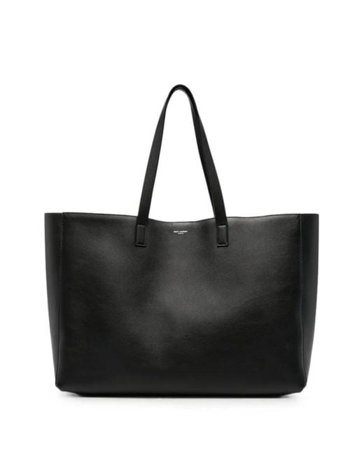 Saint Laurent Black Logo-Stamp Leather Tote Bag for men