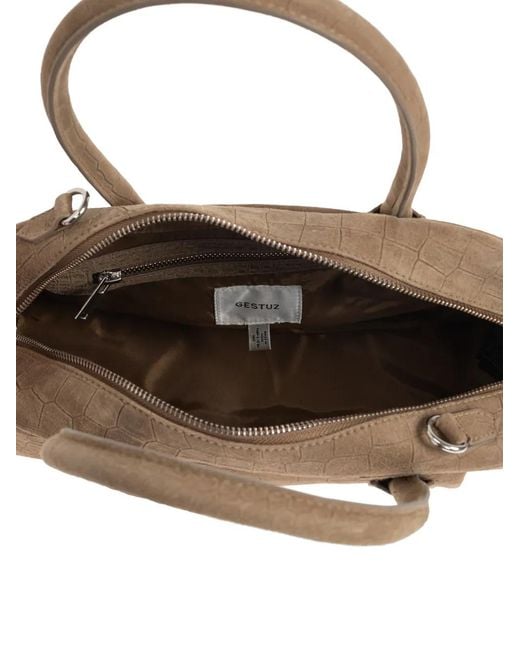Borsa Tote Con Effetto Coccodrillo di Gestuz in Natural