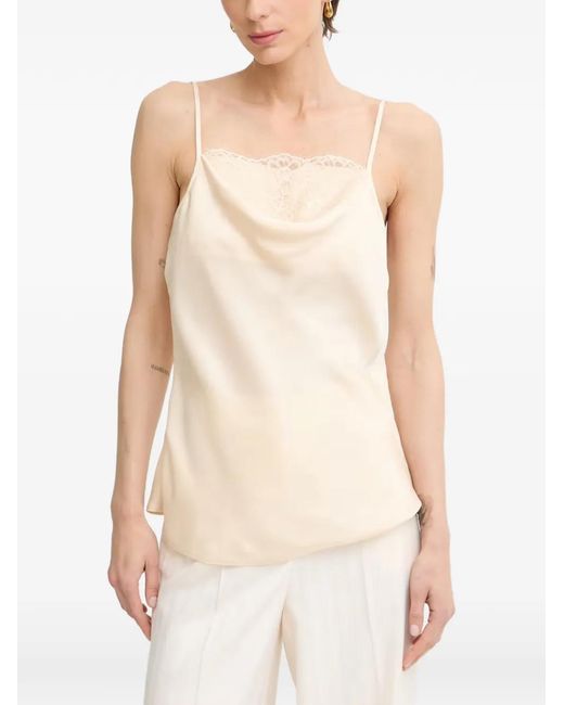 Twinset White Lace-Trim Cowl-Neck Top