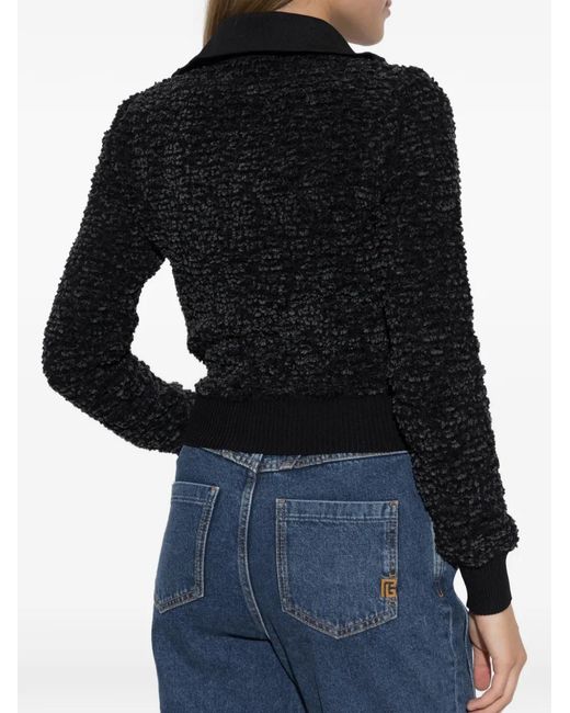 Balmain Black Bouclé-Knit Quarter-Zip Sweater