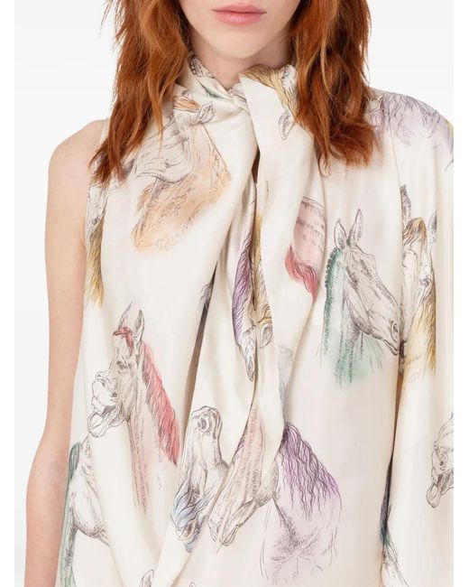Moschino White Horse-Print Silk Dress