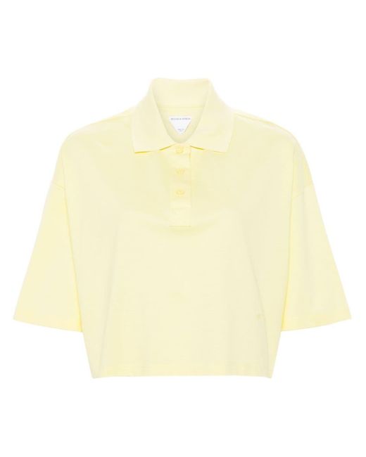 Piqué-weave cropped polo shirt Bottega Veneta de color Yellow