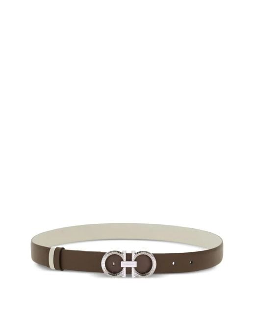 Ferragamo White Reversible Adjustable Gancini Belt